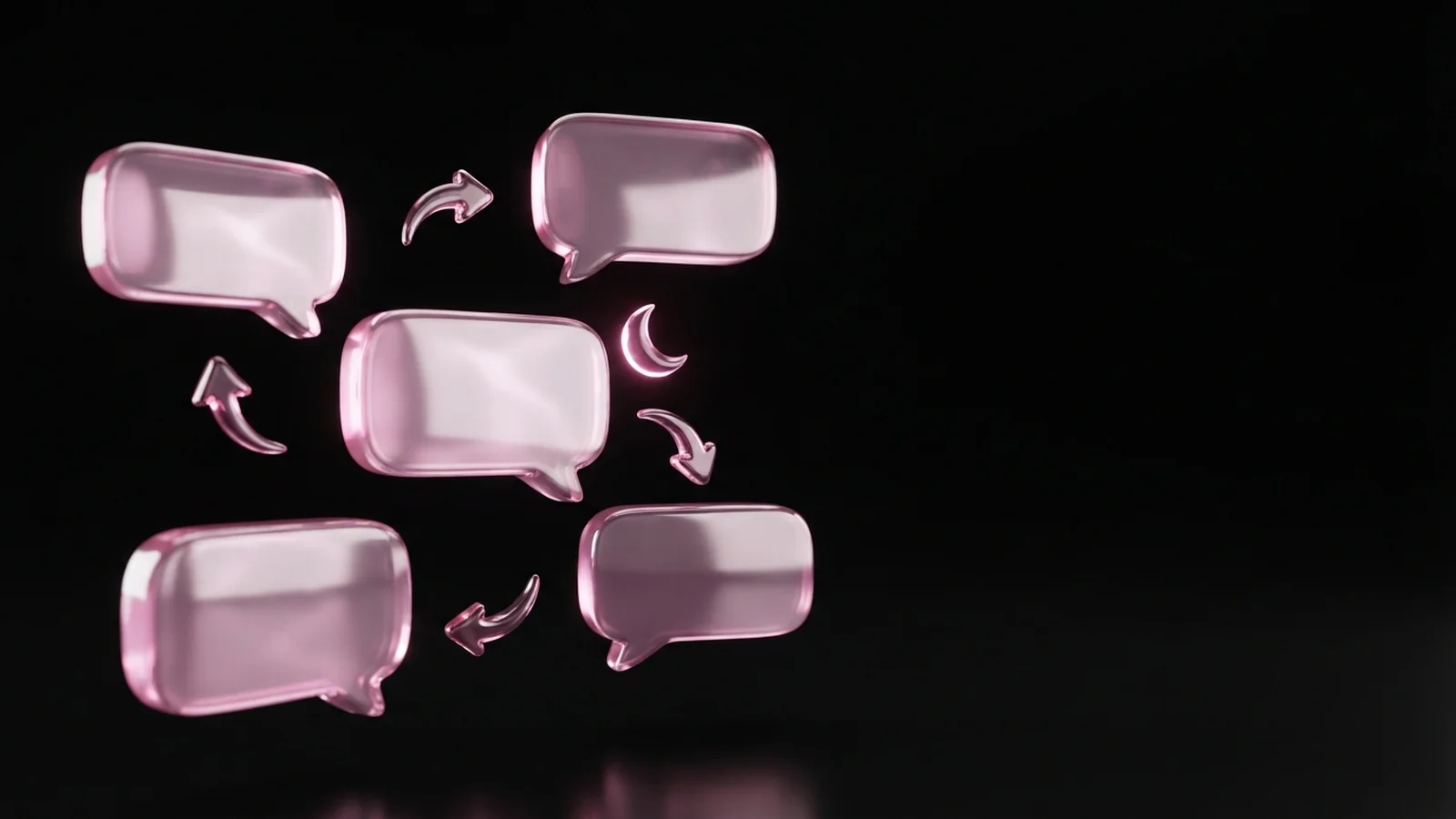 Glossy pink chat bubbles on a dark background